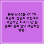 동구 산수1동 KT TV 요금제, 상담사 추천대로 가입하면 최대 60만 원 손해? 손해 없이 가입하는 방법!