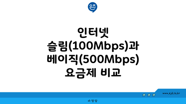 KT 인터넷 슬림(100Mbps)과 KT 인터넷 베이직(500Mbps) 요금제 비교