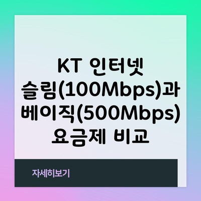 KT 인터넷 슬림(100Mbps)과 베이직(500Mbps) 요금제 비교