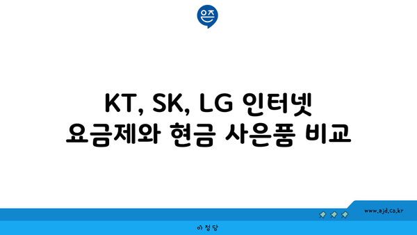 KT, SK, LG 인터넷 요금제와 현금 사은품 비교