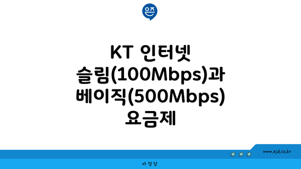 KT 인터넷 슬림(100Mbps)과 베이직(500Mbps) 요금제