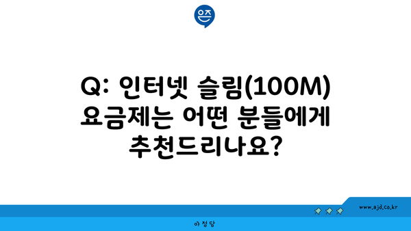 Q: 인터넷 슬림(100M) 요금제는 어떤 분들에게 추천드리나요?